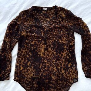 Brown Leopard Print Long-Sleeve Blouse